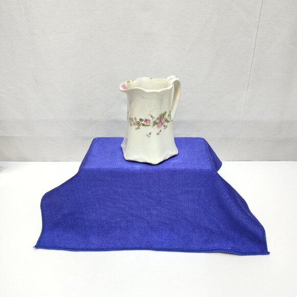 US Pottery Semi-Vitreous Porcelain Pitcher w/ Gold Gilding Floral Design Antique - Picture 2 of 9